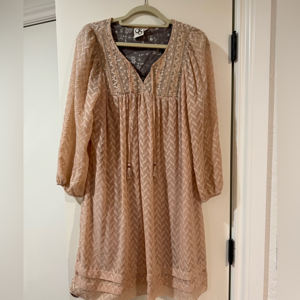 Beautiful blush dress with lace and sequin detail